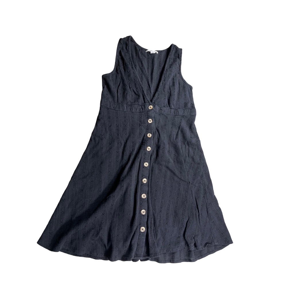 O'Neill Womens Medium Button Front Dress Black Sleeveless Casual Flowy Summer